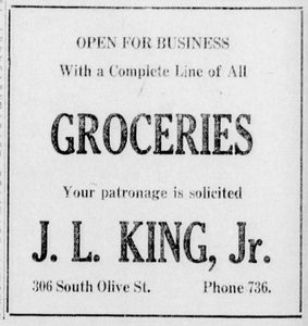 Add for grocery store for James L. King, Jr.